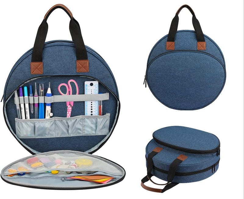 MIOKY Embroidery Bag for Cross Stitch Project, Embroidery Supplies Organizer Storage Portable Carrying Case Travel Tote for Embroidery Hoops,Floss,Cross Stitch Tools,Blue [Bag Only] - Image 1